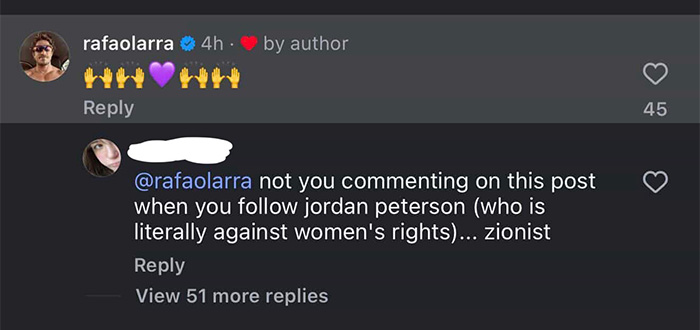 Screenshot of a social media comment thread involving Pedro Pascal with fans calling him out over rumored boyfriend controversies.