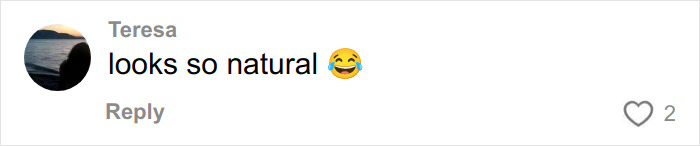 Comment on social media post reading looks so natural with laughing emoji, related to cosmetic procedure before-and-after reactions.