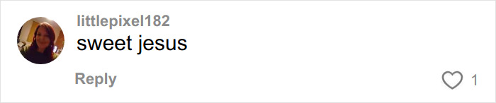 A social media comment saying sweet jesus in response to a before-and-after cosmetic procedure post mocking the results.