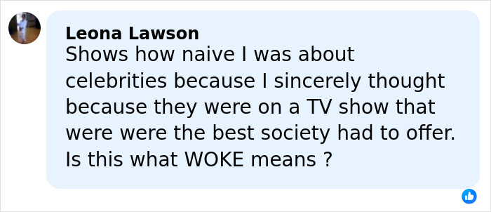 Comment by Leona Lawson discussing naivety about celebrities and questioning the meaning of being woke regarding Price Is Right.