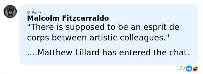 Facebook comment by Malcolm Fitzcarraldo discussing Quentin Tarantino's response and fan reactions about Rosanna Arquette.