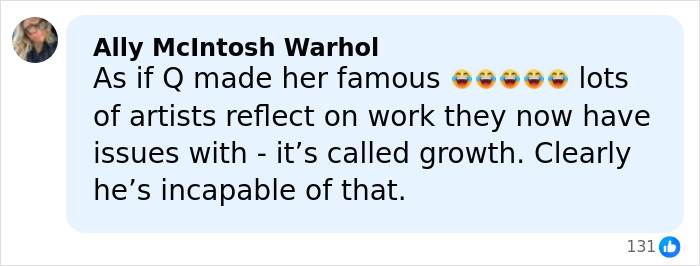 Social media comment criticizing Quentin Tarantino&rsquo;s response to Rosanna Arquette, sparking fan debates online.