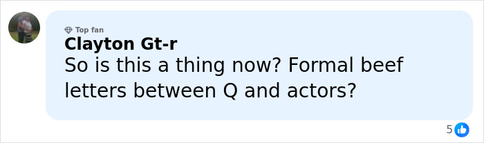 Social media comment discussing Quentin Tarantino's scathing response and fan reactions to Rosanna Arquette controversy.