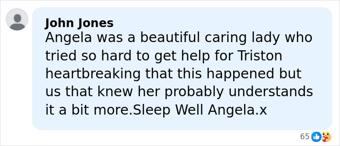 Comment from John Jones expressing sorrow over a tragic family event involving an open misogynist and his mother.