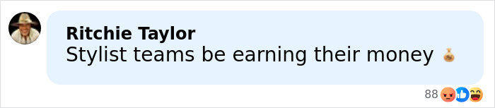 Comment by Ritchie Taylor saying stylist teams be earning their money with emojis below on a social media post.