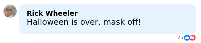 Comment from Rick Wheeler saying Halloween is over, mask off, reacting to White House diversity statement controversy.