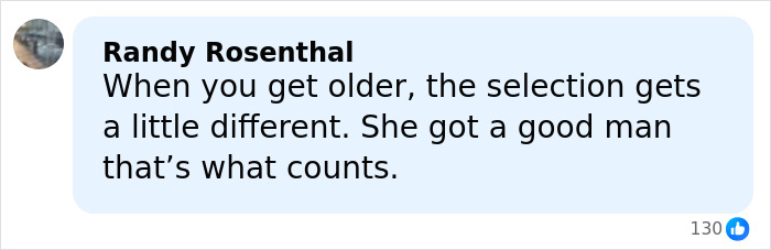 Comment by Randy Rosenthal discussing aging and relationship choices in a social media post with 130 likes.
