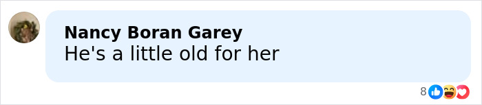 Comment saying he's a little old for her displayed in a chat bubble with reaction emojis below.