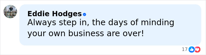 Comment by Eddie Hodges about stepping in and the days of minding your own business being over, shown in a social media format.