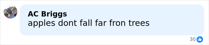 Comment reading apples dont fall far from trees, related to convicted offender Josh Duggar and younger brother Joseph's arrest discussion. Comment reading apples dont fall far from trees, related to convicted offender Josh Duggar and younger brother Joseph's arrest discussion.