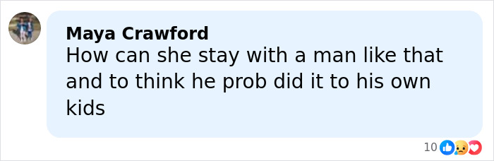 Facebook comment by Maya Crawford expressing concern about staying with a man accused of harming his own children. Facebook comment by Maya Crawford expressing concern about staying with a man accused of harming his own children.