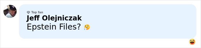 Comment from user Jeff Olejniczak questioning Epstein Files with thinking emoji on social media post.