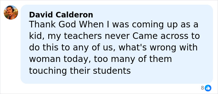 Comment by David Calderon expressing concern about women teachers allegedly touching their students, related to middle school secretary crimes.