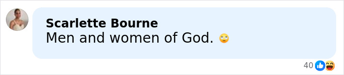 Comment by Scarlette Bourne stating Men and women of God with an eye-rolling emoji on a social media post about Joseph and Kendra Duggar neighbor speaking out.