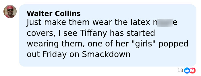 Pro wrestler Kiana James reacting to an awkward wardrobe malfunction during a live TV broadcast.