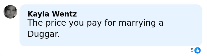 Mugshot of Kendra Duggar released after arrest, showing close-up black and white photo with a comment about Duggar family.