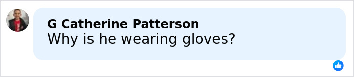 Comment from G Catherine Patterson asking why the person is wearing gloves in a chilling moment involving Bryan Kohberger discussing college homicides with DMV worker.