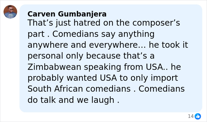 Comment discussing the Lion King composer suing a comedian over a viral joke about the song lyrics dispute.