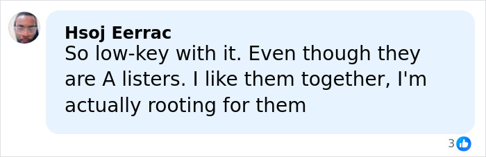 Comment praising Zendaya and Tom Holland&rsquo;s low-key romantic life, expressing support for the couple&rsquo;s relationship.