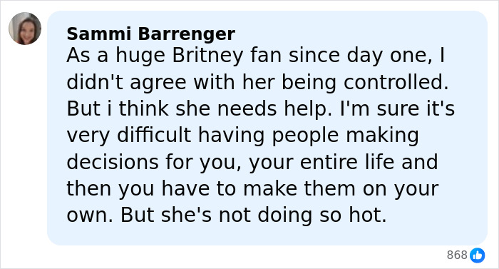 Woman discussing Britney Spears’ arrest and heartbreaking reason underlying the situation in a social media comment.