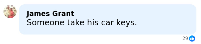 Comment on social media post saying someone should take Tiger Woods' car keys after his car crashes and rolls over in Florida.