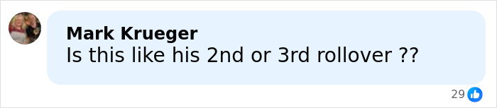 Comment by Mark Krueger asking if this is Tiger Woods' second or third rollover in Florida car crashes.
