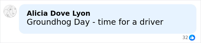 Person named Alicia Dove Lyon commenting Groundhog Day time for a driver in a social media post about Tiger Woods car crashes rollover.