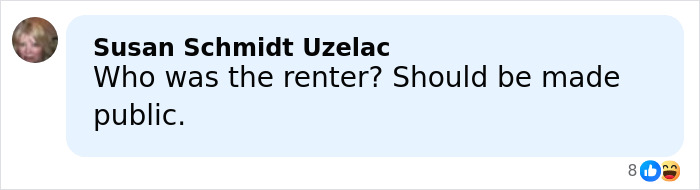 Facebook comment from Susan Schmidt Uzelac questioning the renter&rsquo;s identity after 800 teens took over $4.8M Airbnb party.