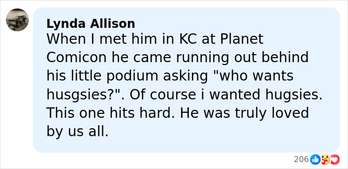 Facebook comment by Lynda Allison expressing heartfelt memories of Buffy the Vampire Slayer star Nicholas Brendon at Planet Comicon.