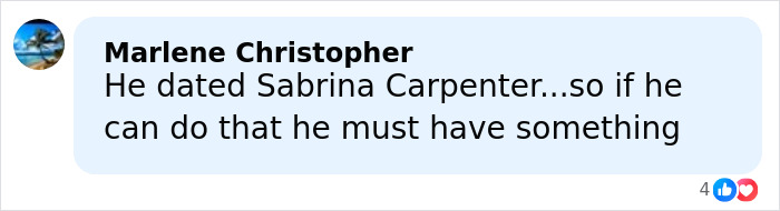 Screenshot of a social media comment discussing Barry Keoghan amid backlash from Sabrina Carpenter fans over his looks. Screenshot of a social media comment discussing Barry Keoghan amid backlash from Sabrina Carpenter fans over his looks.