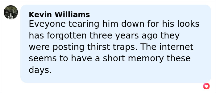 Comment by Kevin Williams discussing backlash over Barry Keoghan's looks amid Sabrina Carpenter fan reactions online. Comment by Kevin Williams discussing backlash over Barry Keoghan's looks amid Sabrina Carpenter fan reactions online.