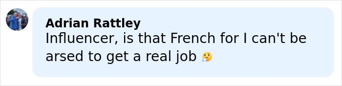 Social media comment mocking influencer refusing to fly economy and claiming to be stranded due to war situation.