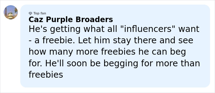 Commenter discussing influencer being mocked for claiming to be stranded due to war after refusing to fly economy class.