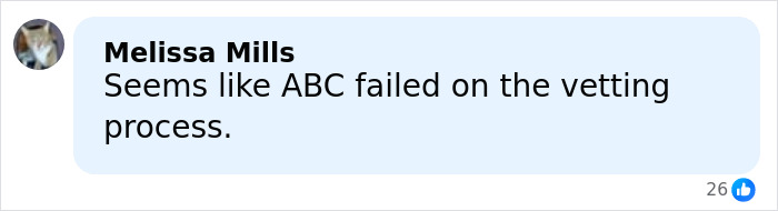 Comment from Melissa Mills criticizing ABC's vetting process related to Mormon Wives cast and Taylor Frankie Paul controversy.
