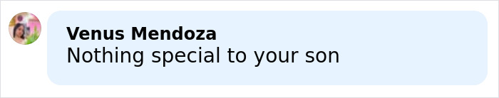 Comment by Venus Mendoza saying nothing special to your son in a light blue speech bubble on a white background.