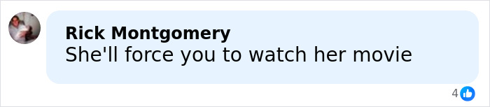 Alt text: Comment by Rick Montgomery saying she'll force you to watch her movie regarding Melania Trump Barron photo leak response.