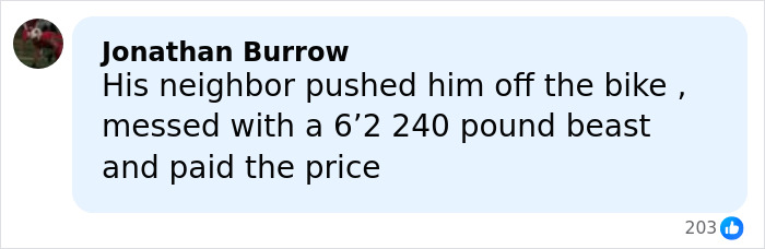 Comment about Alan Ritchson speaking out on wild fight with neighbor, highlighting size and consequences.