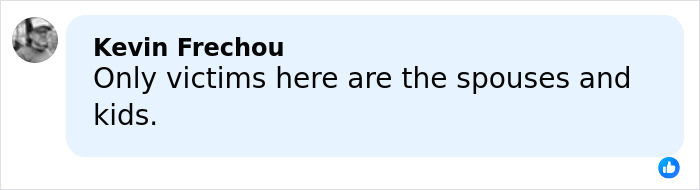 Comment by Kevin Frechou saying only victims here are the spouses and kids, highlighting nurse violent demise case discussion.