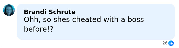 Comment by Brandi Schrute questioning about cheating with a boss, reacting to Coldplay Kiss Cam exec viral moment confession.