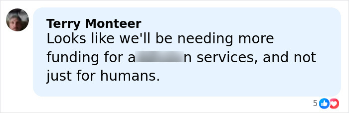 Comment by Terry Monteer discussing need for more funding for animal services, shared below a post about Barbie packaging discovery.