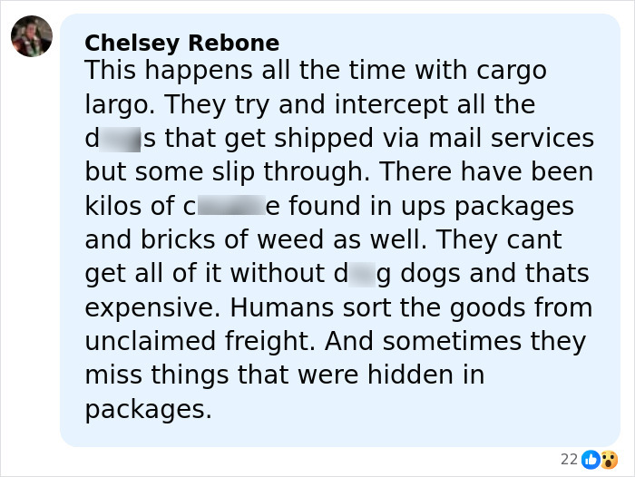Comment discussing hidden items found in Barbie packaging and other dolls, highlighting smuggling risks in shipments.