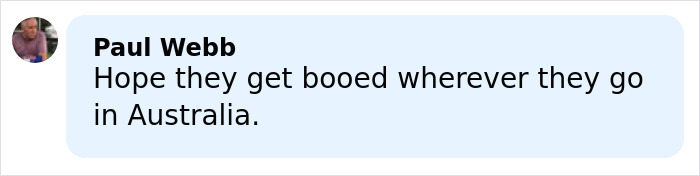 Comment expressing hope that Prince Harry and Meghan Markle get booed in Australia amid petition against their trip.
