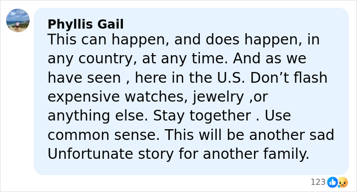 Comment from Phyllis Gail warning about staying safe and using common sense after suspicious footage in vanishing of American student in Spain