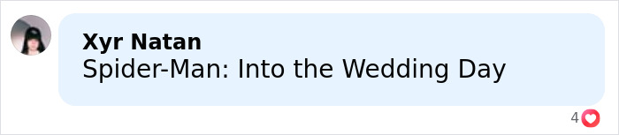 Comment reading Spider-Man Into the Wedding Day with a small profile picture of the user Xyr Natan.
