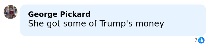 Comment saying she got some of Trump's money posted by George Pickard on social media with 7 likes, related to Epstein prison guard googled name.