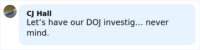 Comment by CJ Hall mentioning DOJ investigation skepticism related to Epstein prison guard events before his passing.