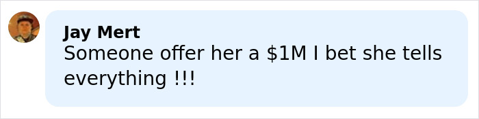 Comment about Epstein prison guard googling his name and making a deposit before his passing, shown in a light blue chat bubble.