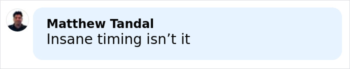 Comment by Matthew Tandal reading Insane timing isn&rsquo;t it, related to Epstein prison guard googling his name before passing.