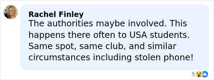 Comment by Rachel Finley discussing suspicious footage related to the mysterious vanishing of American student in Spain.