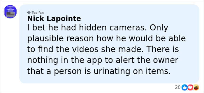 Comment from Nick Lapointe discussing hidden cameras and videos related to disturbing acts in Airbnbs by Florida woman. Comment from Nick Lapointe discussing hidden cameras and videos related to disturbing acts in Airbnbs by Florida woman.